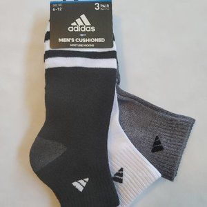 adidas men’s quarter socks 3 pair size 6-12 black